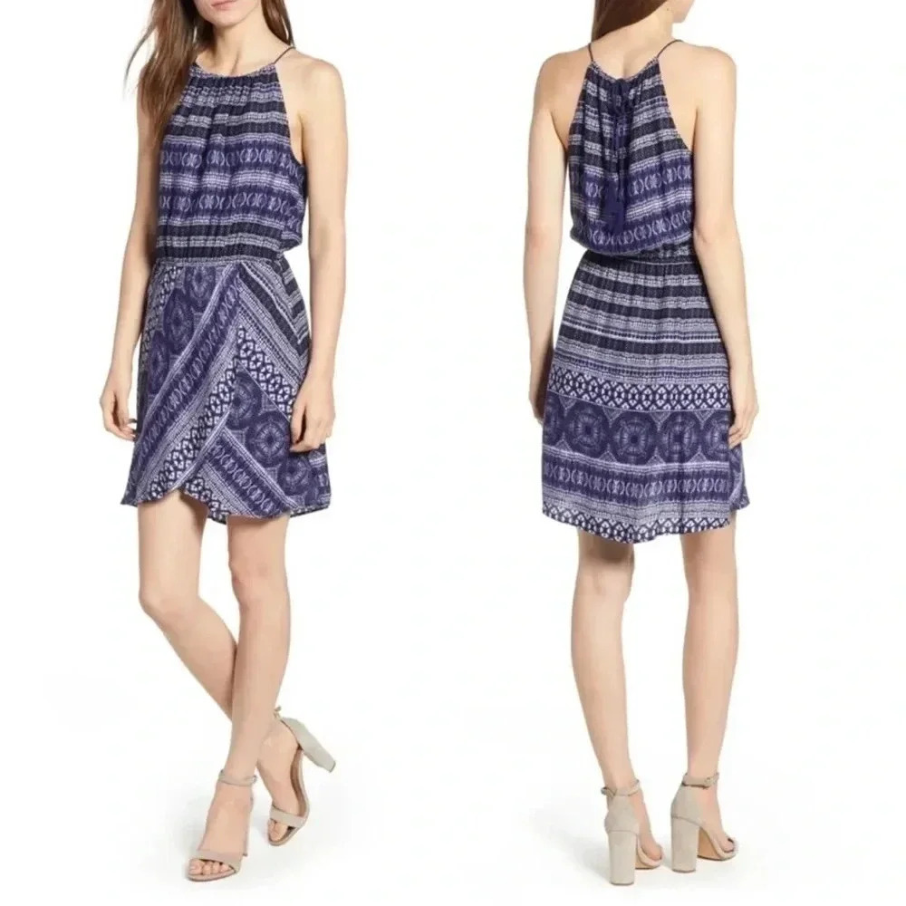 Cupcakes & Cashmere Navy Print Darden Mini Shift Dress Size XS